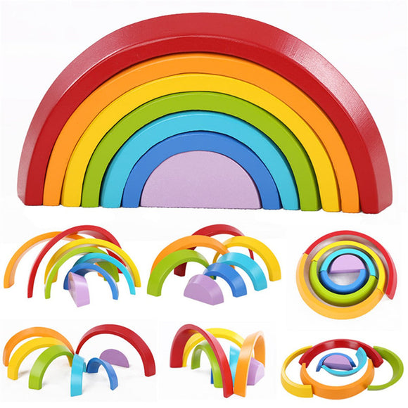 7 Colors Wooden Stacking Rainbow Shape Children Kids Educational Play Toy Set