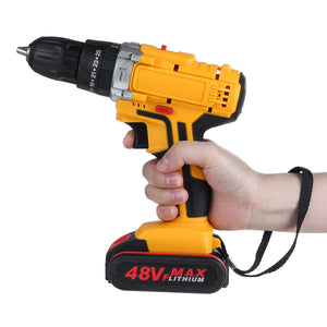 48V 25+3 Gear Electric Impact Drill Li-Ion Rechargeable Power Hand Drill With LED Working Light Forward/Reverse Switch Function