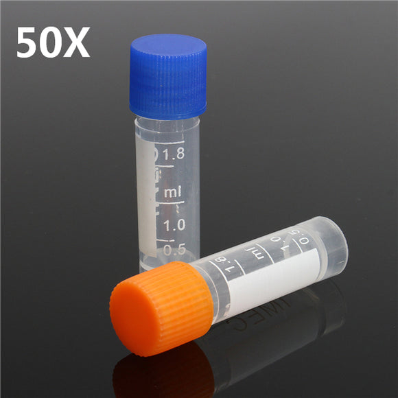 50pcs 1.8ml Plastic Graduated Vial 0.063oz Cryovial Tube Sample