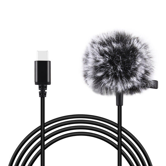 PULUZ Mini 1.5m Type-C Jack Lavalier Wired Condenser Recording Microphone for Phone Live