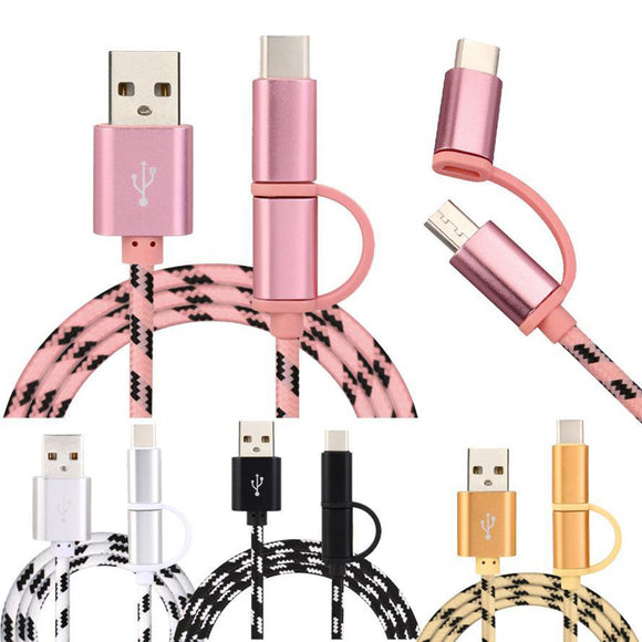 Bakeey 3A 2 in1 Micro Type-C Fast Charging Nylon Weave Data Cable  With Packaging Tiger Pattern For HUAWEI P30 XIAOMI MI9 Oneplus 7 S10 S10+