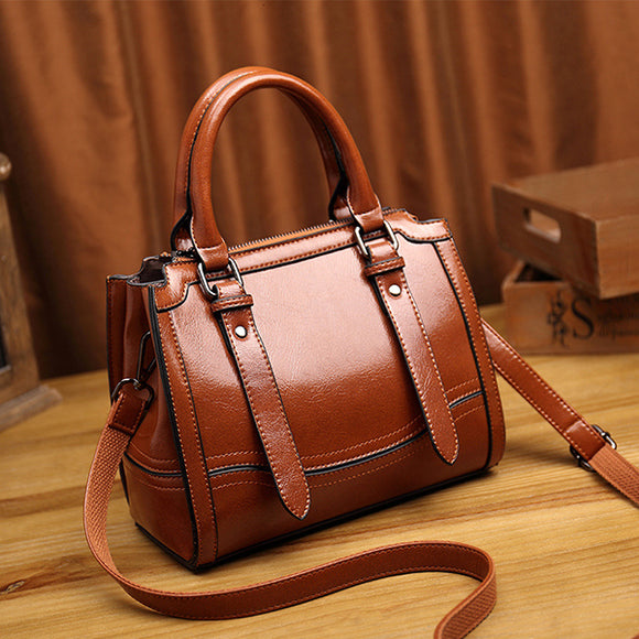 Women Faux Oil Wax Leather Handbag Large Capacity Vintage Crossbody Bag Shoulder Bag