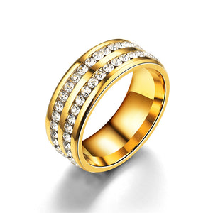 Trendy Stainless Steel Double Rhinestone Finger Ring for Men