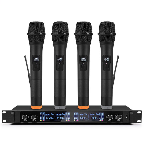 Professional UHF 4 Channel 2 Channel Wireless Handheld Microphone System Mic for Stage Church Family Party Karaoke Meeting