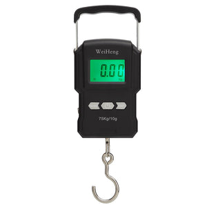 75Kg/10g Electronic Weighing Scale LCD Digital Display Hanging Hook Scale with Measuring Tape for Fishing Travel Express