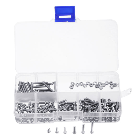 Suleve M2.5SH1 250Pcs M2.5 Hex Socket Button Head Screw 304 Stainless Steel Allen Bolt Assortment