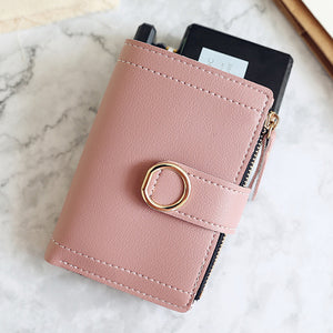 Women Ring Buckle Simple Zipper Wallet Purse Card Holder