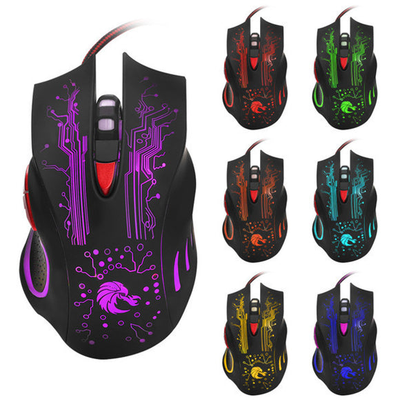 HXSJ H700 Fire Bird 6D 5500 DPI Colorful Backlight Wired Optical Gaming Mouse