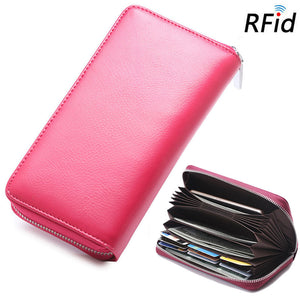 Women RFID Genuine Leather Multi-Card Solts Zipper Purse Handbag Card Holder