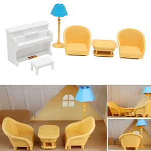 Dollhouse Sofa Piano Table Miniature Furniture Sets For Sylvanian Family Accessories Kids Gift Toys