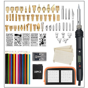 94Pcs LCD Wood Burning Pen Tools Kits Soldering Stencil Iron 60W Pyrography Solder Iron Set