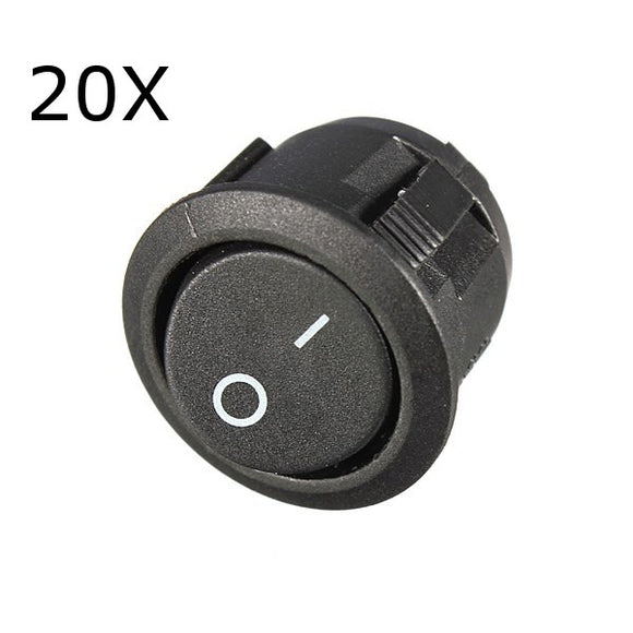 20Pcs Black Mini Round 2 Pin SPST ON-OFF Rocker Switch Button