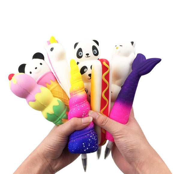 9PCS Squishy Pen Cap Wholesale Ice Cream Cone Animal Slow Rising Jumbo With Pen Stress Relief Toys