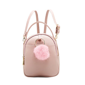 Women Faux Leather Brief Tiny Backpack With Puffer Ball Multifunctional Travel Bag Shoulder Bag