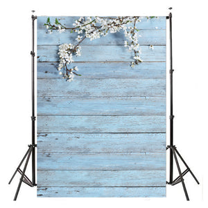 3x5FT White Flower Blue Wood Wall Photography Backdrop Studio Prop Background