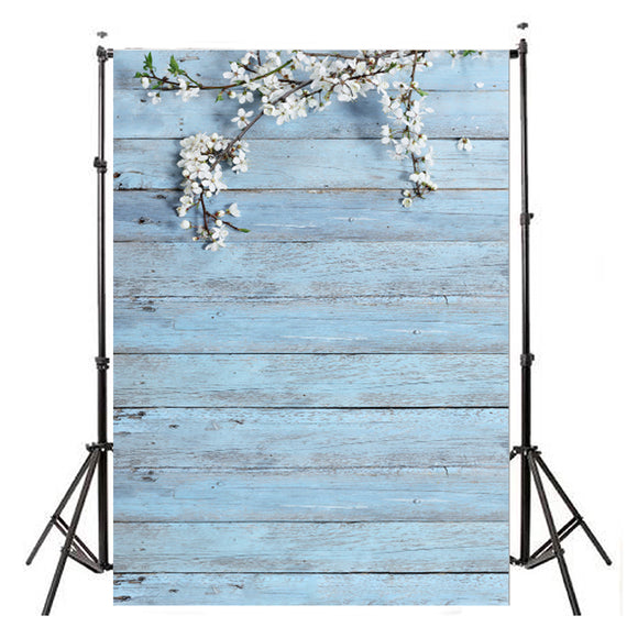 3x5FT White Flower Blue Wood Wall Photography Backdrop Studio Prop Background