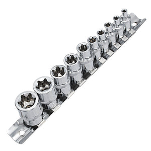 10Pcs E4-E18 Socket Wrench Set 1/4 3/8 Inch Drive Size E Socket Wrench with Storage Rail