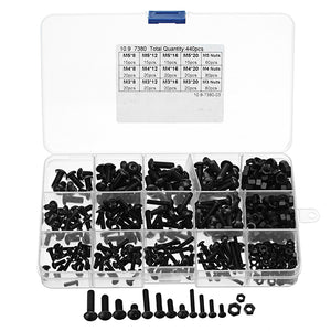 Suleve MXCH3 440Pcs M3/M4/M5 Carbon Steel Screw Hex Socket Button Head Bolt Nut Assortment Kit