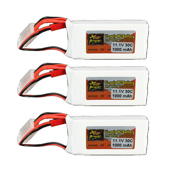 3PCS ZOP Power 11.1V 1000mAh 3S 30C Lipo Battery With JST Plug For RC Model