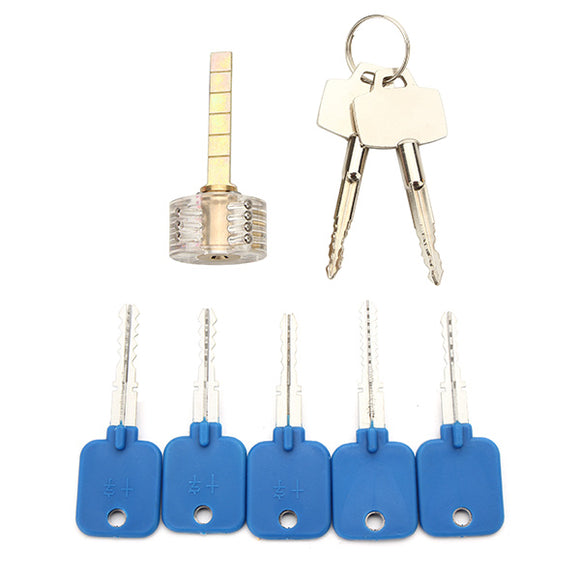 5Pcs Try-Out Keys Set with Transparent CrosS-shaped Practice Padlock Locksmith Tools