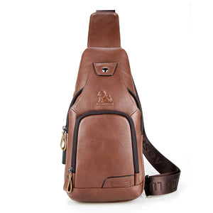 Men Crossbody Bag Casual Cowhide USB Charging Chest Bag