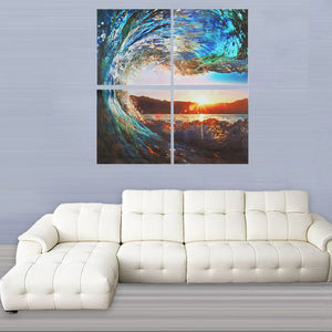 4PCS Modern Canvas Painting Ocean Wave Sunset Wall Art Home Decor