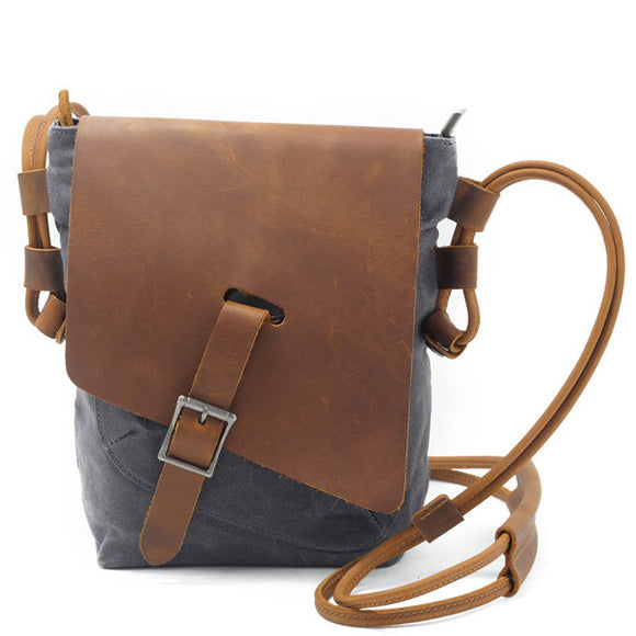 Ekphero Genuine Leather Canvas Shoulder Bags Casual Belt Crossbody Bags Messenger Bags