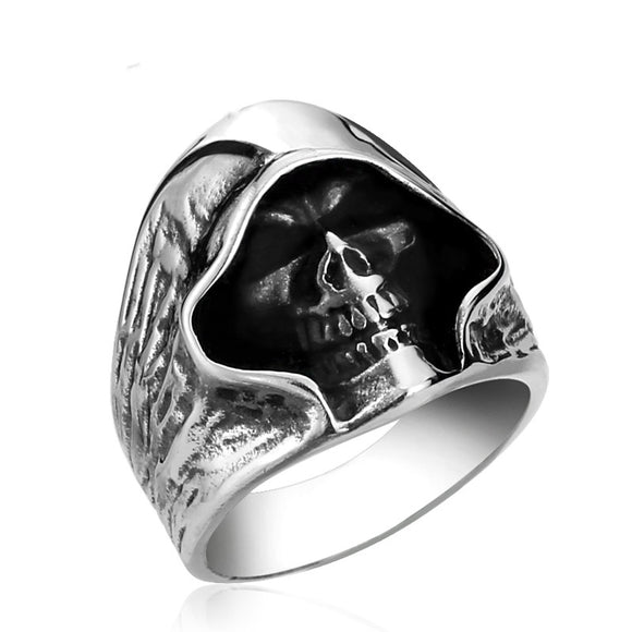Men's Gothic Biker Ring Grim Reaper Skull Stainless Steel Punk Ring Gift for Men