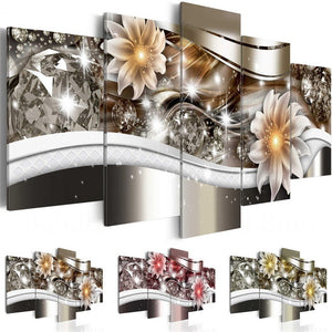 5PCS Diamond Flower Art Print Frameless Canvas Painting Wall Picture Home Decoration