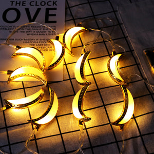 10PCS Golden Moon Shape Eid Ramadan LED String Light Lamp  Islamic Indoor Home Party Decor