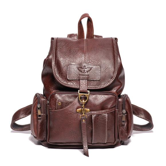 Women Men Retro Faux Leather Vintage Shoulder Bag Satchel Backpack Muti-Pocket Bag