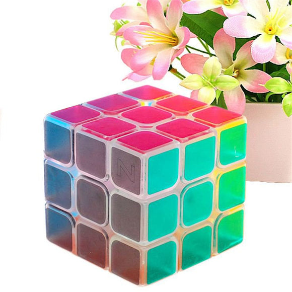 Classic Magic Cube Toys 3x3x3 PVC Sticker Block Puzzle Speed Cube Pink Clear