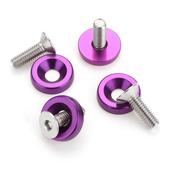 20Pc M6 Billet 6061 Aluminum Bumper Washer with Bolt Purple