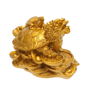 Resin Statue Decoration Feng Shui Dragon Turtle Tortoise Gold Coin Money Wealth Figurine