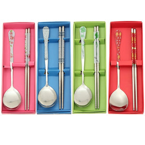 Stainless Steel Cutlery Flatware Tableware Spoon Chopsticks China Style Portable Dinnerware Set