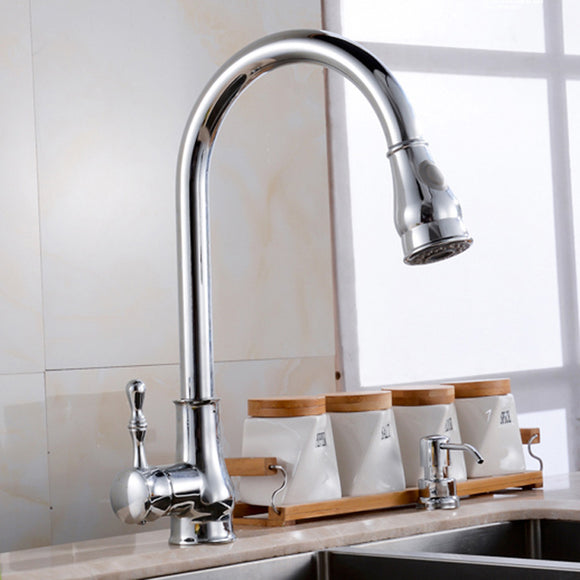 Kitchen Sink Faucet Led Light Rotatable Spout Pull Out Down Spray Waterfall Nickel Brushed Deck Mount Collapsible Mixer