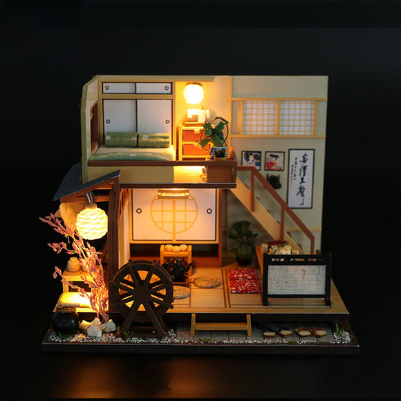 DIY Dollhouse Miniature Wooden Furniture LED Kit Japanese Style Handcraft Toy Doll House Gift