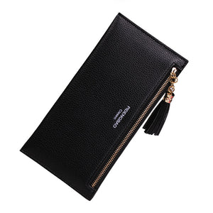 Women PU Leather Horizontal Light Weight Tassel Card Holder Coin Pursue Wallet