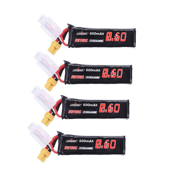 4Pcs URUAV 7.4V 600mAh 50C/100C 2S Lipo Battery XT30 Plug for XK K130 Helicopter