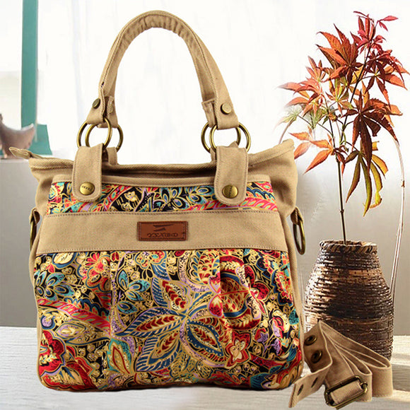 Women Canvas Retro National Style Tote Handbag Shoulder Bag