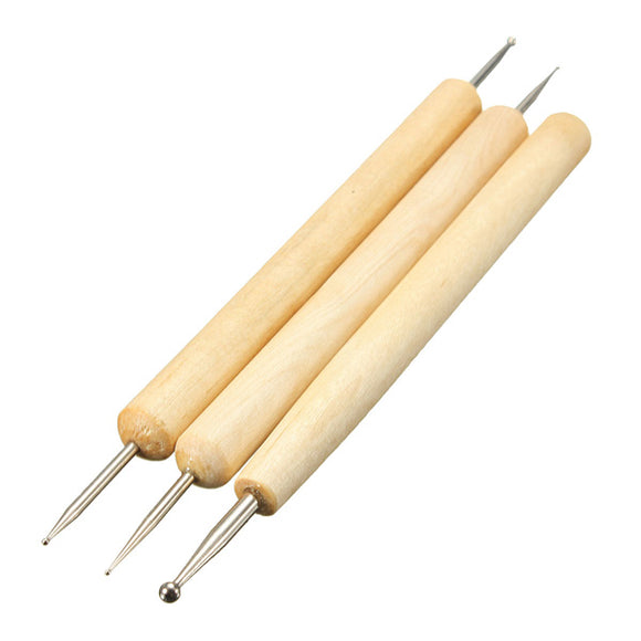 3pcs Wood Ball Stylus Polymer Clay Pottery Ceramics Woodworking Sculpting Modeling Tool Set