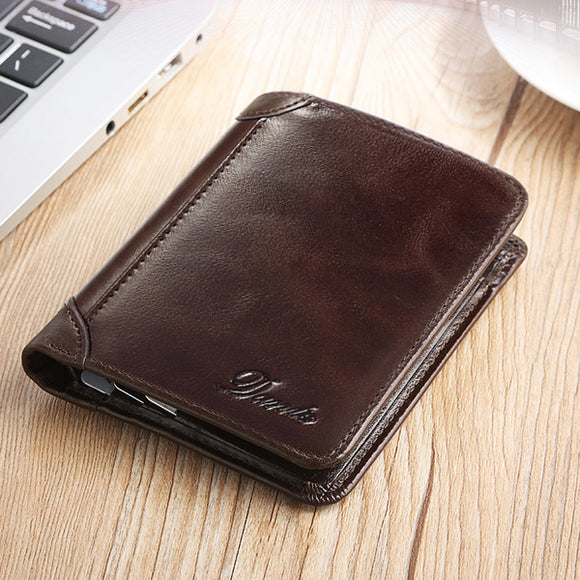 Men Genuine Leather Vintage Short Wallet Slim Money Card Holder with 11 Card Slots