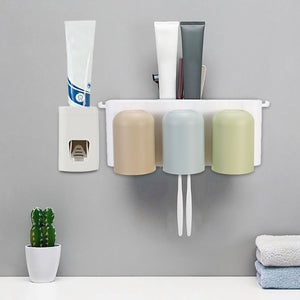 Automatic Toothpaste Dispenser 6 Electric Toothbrush Holder 3 Cups Set Wall Mounted