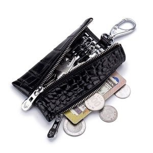 Men Women Genuine Leather Crocodile Grain Coins Bag Key Holder