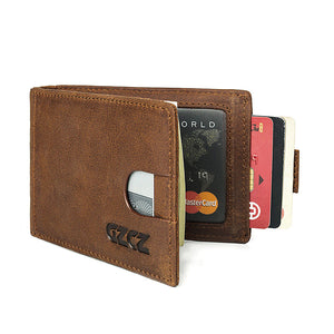 RFID Blocking Secure Men's Genuine Leather Wallet Money Clip