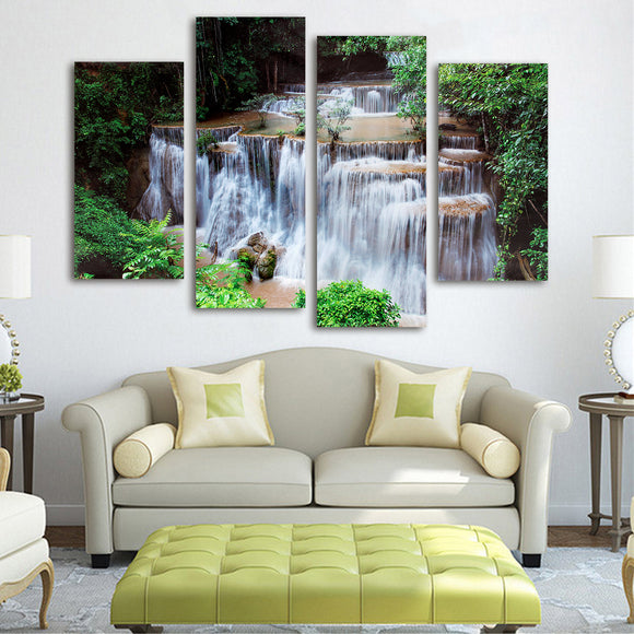 4 Cascade Waterfall Woods Scene Canvas Painting Decorative Wall Picture Home Decoration