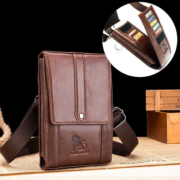 Men Genuine Leather Muitifunctional Waist Bag 8 Card Slots Crossbody Bag