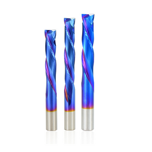 Drillpro Blue Nano Coating Up Down Milling Cutter 10mm/8mm Shank Carbide CNC Router Bit 2 Flute End Mill