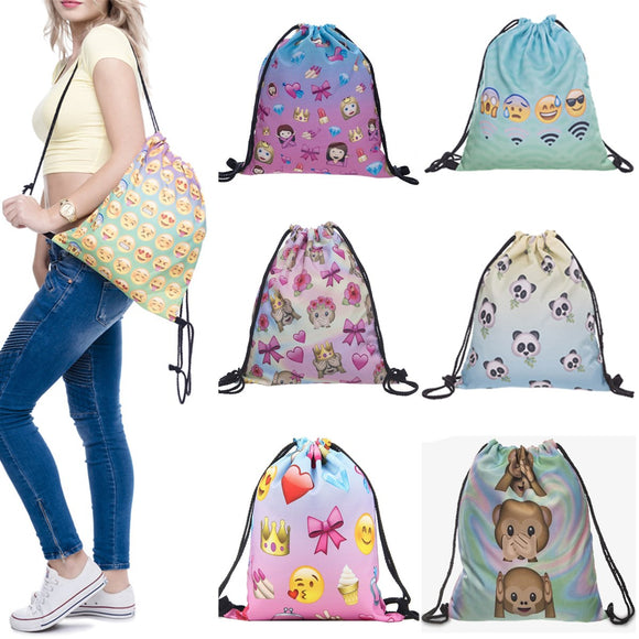 IPRee Emoji Drawstring School Bag Girl Teenage Pouch Women Travel Backpack