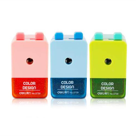 Deli 0739 Manual Pencil Sharpener Kawaii Candy Color Kid's Hand Crank Mechanical Desktop Accessory